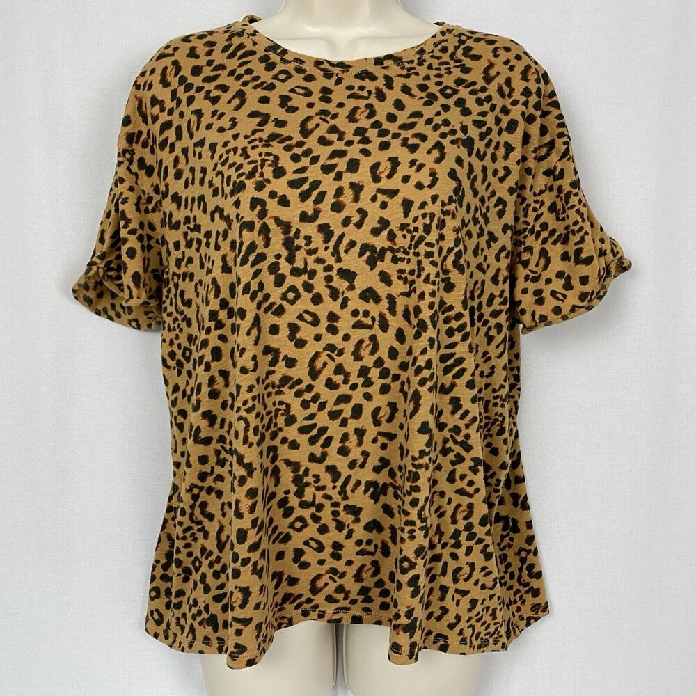 We The Free People Top Women Small Animal Print T Shirt Lightweight Boxy Clarity